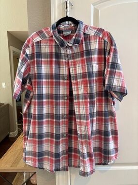 Columbia Short-Sleeve Plaid Button-Down Shirt - Red, Blue, White